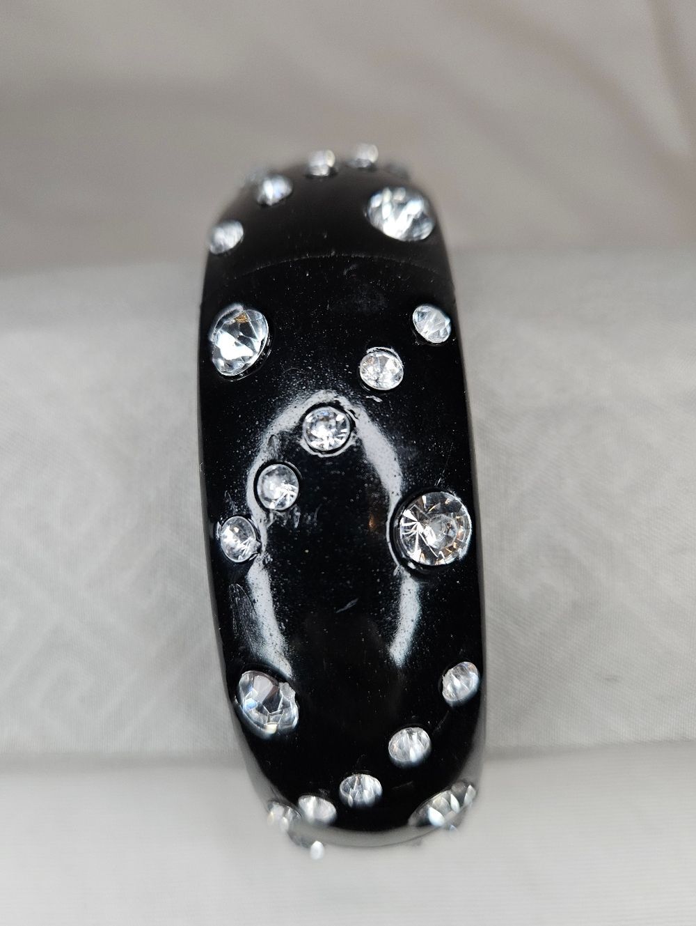 NOS Y2K Black Lucite Style Bangle Bracelet Rhinestone Bling - 8"